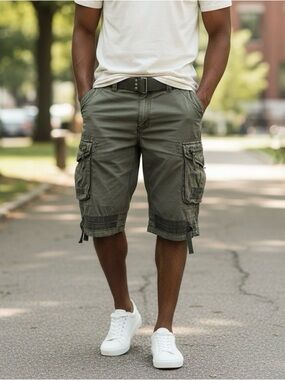 Men's Cargo Shorts in Olive Green-size 34 Classic Utility Style Laguna Beach-New